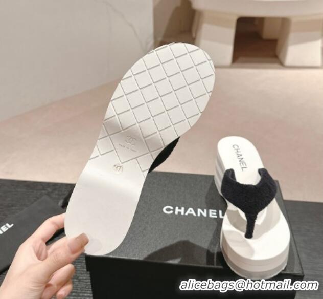 Buy Luxury Chanel Towl Wedge Thong Slides Sandal 7cm Black 603139