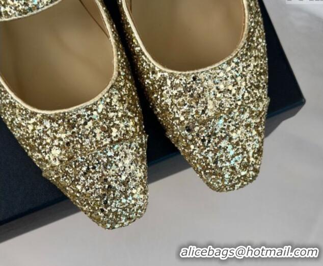 Low Price Chanel Glitter Mary Janes Ballet Flat with Pointed Toe Gold 603140