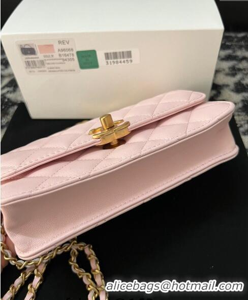 Low Cost Chanel Shiny Lambskin Clutch with Chain and CC Top Handle A96068 Light Pink 2024