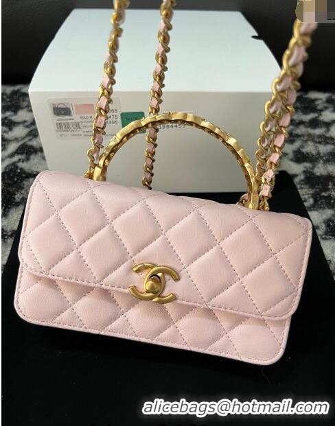 Low Cost Chanel Shiny Lambskin Clutch with Chain and CC Top Handle A96068 Light Pink 2024