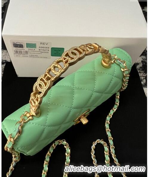 Promotional Chanel Shiny Lambskin Clutch with Chain and CC Top Handle A96068 Light Green 2024