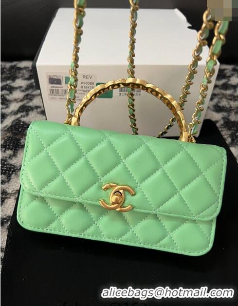 Promotional Chanel Shiny Lambskin Clutch with Chain and CC Top Handle A96068 Light Green 2024