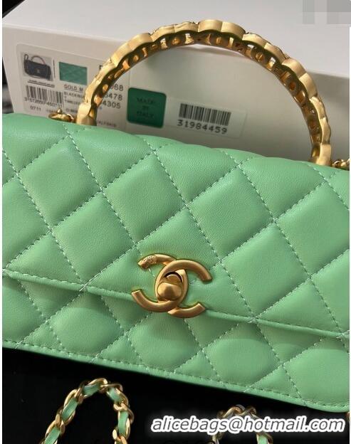 Promotional Chanel Shiny Lambskin Clutch with Chain and CC Top Handle A96068 Light Green 2024