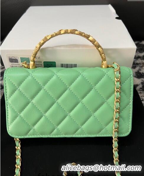 Promotional Chanel Shiny Lambskin Clutch with Chain and CC Top Handle A96068 Light Green 2024