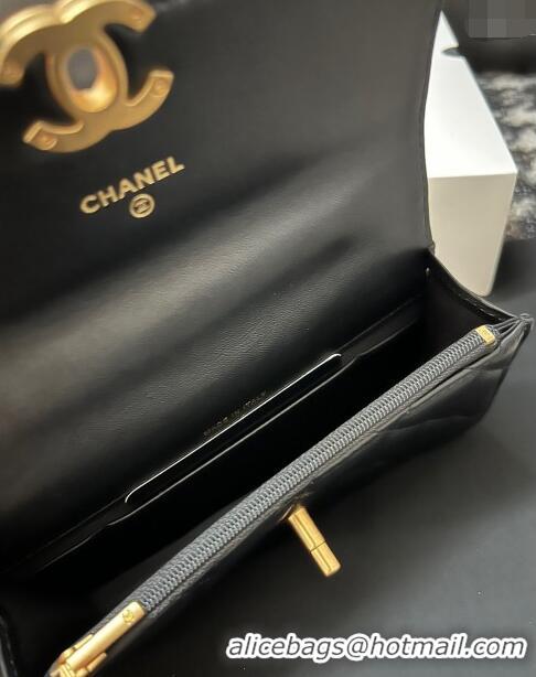 Buy Discount Chanel Shiny Lambskin Clutch with Chain and CC Top Handle A96068 Black 2024