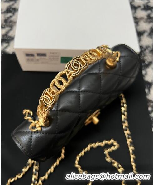 Buy Discount Chanel Shiny Lambskin Clutch with Chain and CC Top Handle A96068 Black 2024