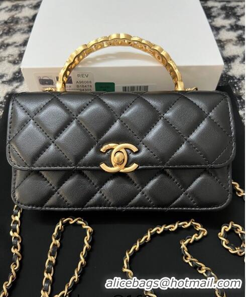 Buy Discount Chanel Shiny Lambskin Clutch with Chain and CC Top Handle A96068 Black 2024