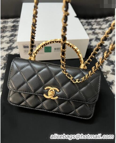 Buy Discount Chanel Shiny Lambskin Clutch with Chain and CC Top Handle A96068 Black 2024