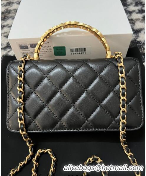 Buy Discount Chanel Shiny Lambskin Clutch with Chain and CC Top Handle A96068 Black 2024