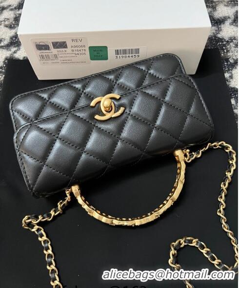 Buy Discount Chanel Shiny Lambskin Clutch with Chain and CC Top Handle A96068 Black 2024