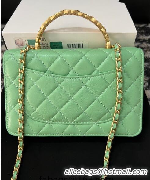 Top Quality Chanel Shiny Lambskin Wallet On Chain WOC with CC Top Handle AP3944 Light Green 2024