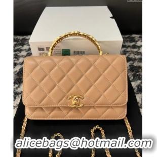 Best Quality Chanel Shiny Lambskin Wallet On Chain WOC with CC Top Handle AP3944 Beige 2024