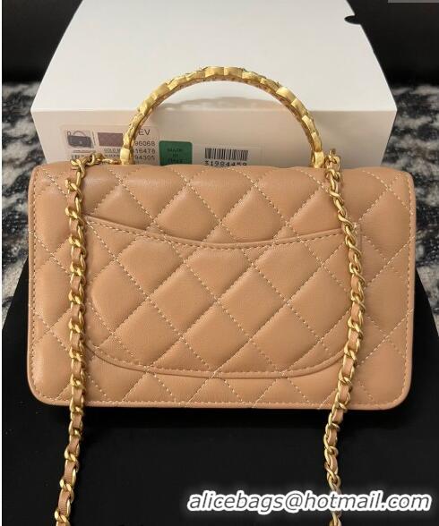 Best Quality Chanel Shiny Lambskin Wallet On Chain WOC with CC Top Handle AP3944 Beige 2024