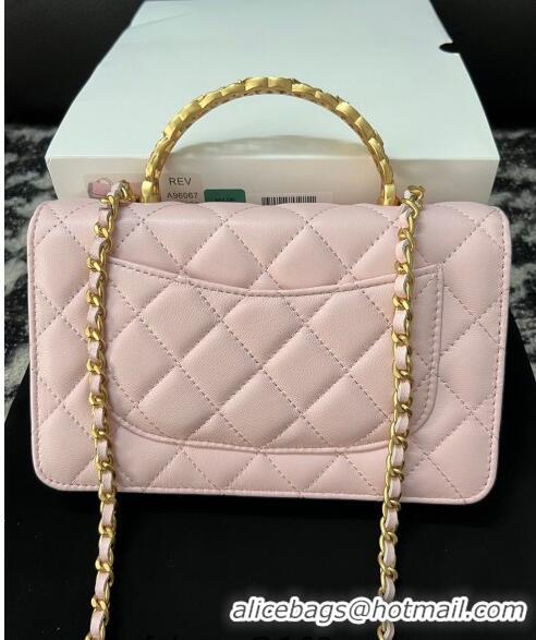 Buy Discount Chanel Shiny Lambskin Wallet On Chain WOC with CC Top Handle AP3944 Light Pink 2024