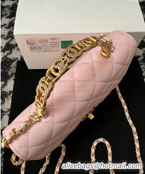 Buy Discount Chanel Shiny Lambskin Wallet On Chain WOC with CC Top Handle AP3944 Light Pink 2024