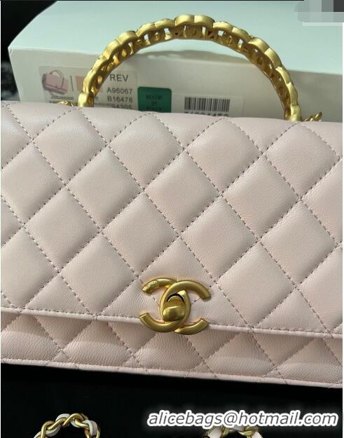 Buy Discount Chanel Shiny Lambskin Wallet On Chain WOC with CC Top Handle AP3944 Light Pink 2024