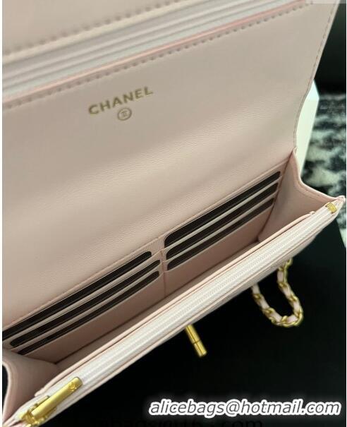 Buy Discount Chanel Shiny Lambskin Wallet On Chain WOC with CC Top Handle AP3944 Light Pink 2024