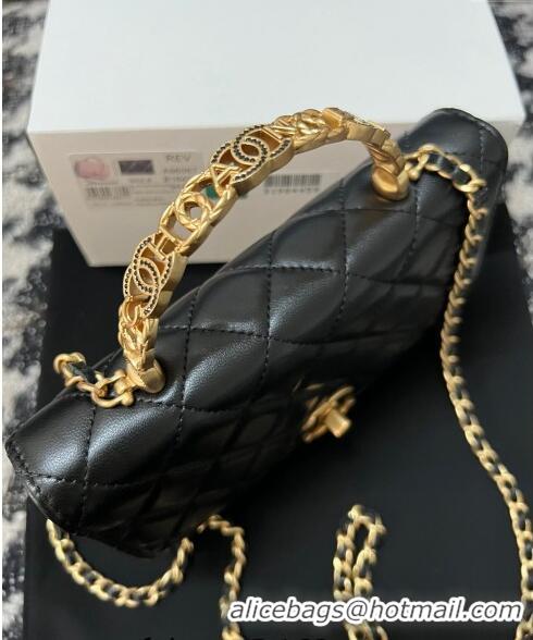 Inexpensive Chanel Shiny Lambskin Wallet On Chain WOC with CC Top Handle AP3944 Black 2024