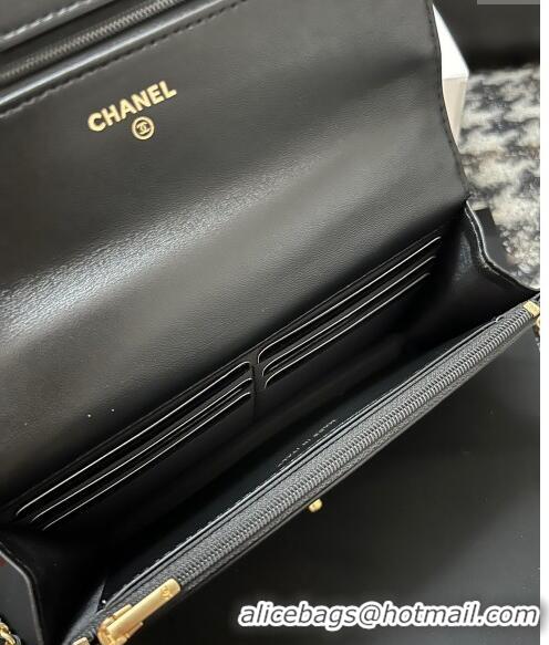 Inexpensive Chanel Shiny Lambskin Wallet On Chain WOC with CC Top Handle AP3944 Black 2024