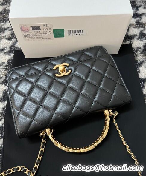 Inexpensive Chanel Shiny Lambskin Wallet On Chain WOC with CC Top Handle AP3944 Black 2024