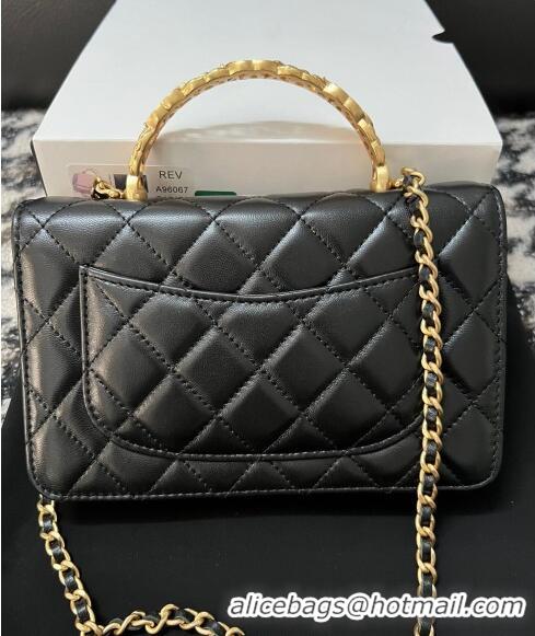 Inexpensive Chanel Shiny Lambskin Wallet On Chain WOC with CC Top Handle AP3944 Black 2024