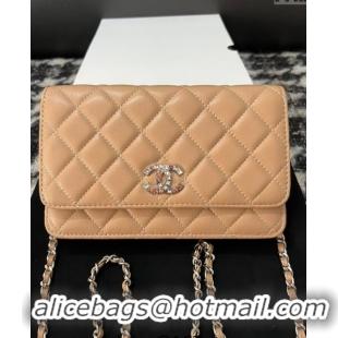 Famous Brand Chanel Lambskin Wallet On Chain WOC with Strass CC A96071 Beige 2024