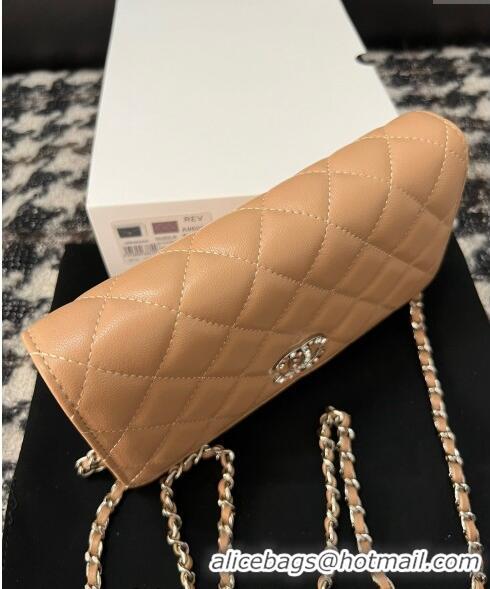 Famous Brand Chanel Lambskin Wallet On Chain WOC with Strass CC A96071 Beige 2024