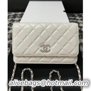 Promotional Chanel Lambskin Wallet On Chain WOC with Strass CC A96071 White 2024