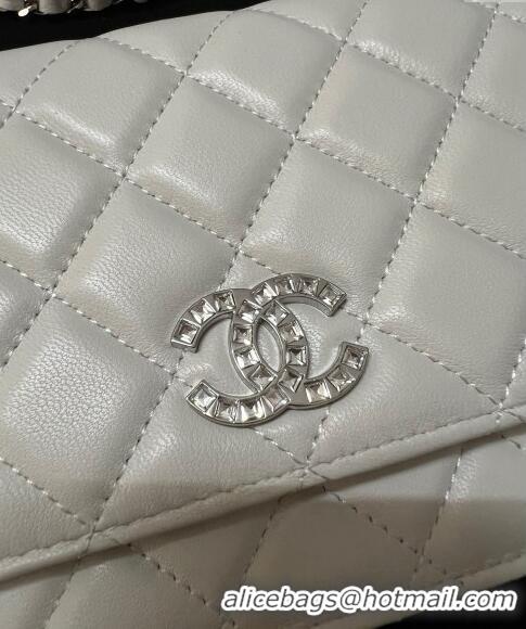 Promotional Chanel Lambskin Wallet On Chain WOC with Strass CC A96071 White 2024