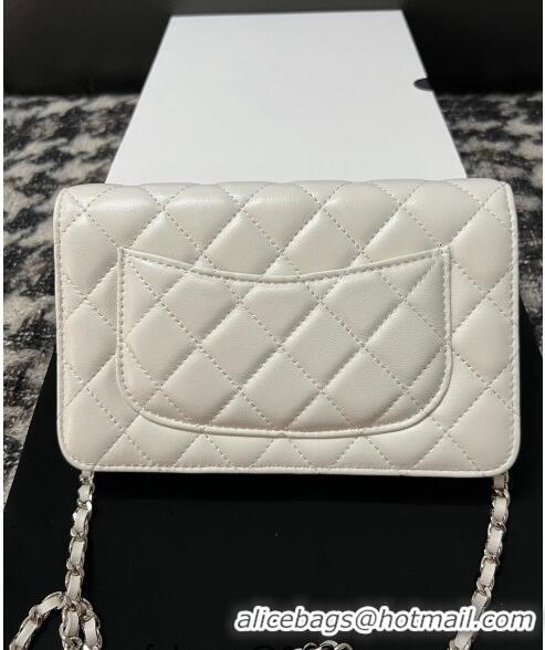 Promotional Chanel Lambskin Wallet On Chain WOC with Strass CC A96071 White 2024