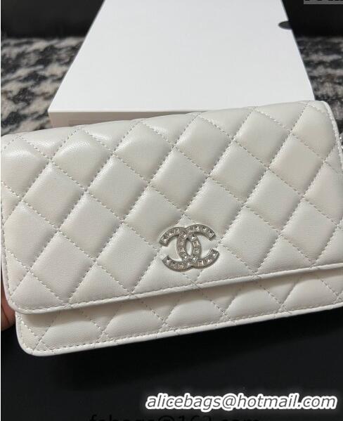 Promotional Chanel Lambskin Wallet On Chain WOC with Strass CC A96071 White 2024