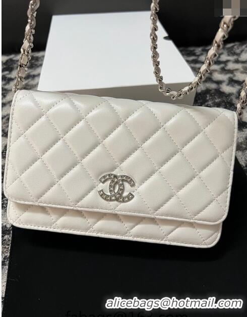 Promotional Chanel Lambskin Wallet On Chain WOC with Strass CC A96071 White 2024