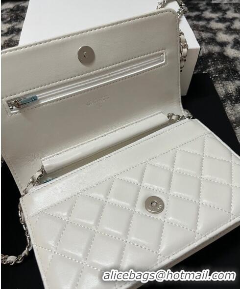 Promotional Chanel Lambskin Wallet On Chain WOC with Strass CC A96071 White 2024