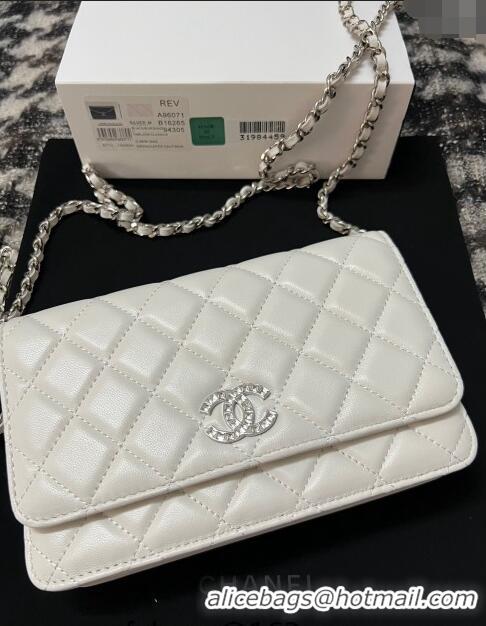 Promotional Chanel Lambskin Wallet On Chain WOC with Strass CC A96071 White 2024