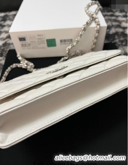 Promotional Chanel Lambskin Wallet On Chain WOC with Strass CC A96071 White 2024