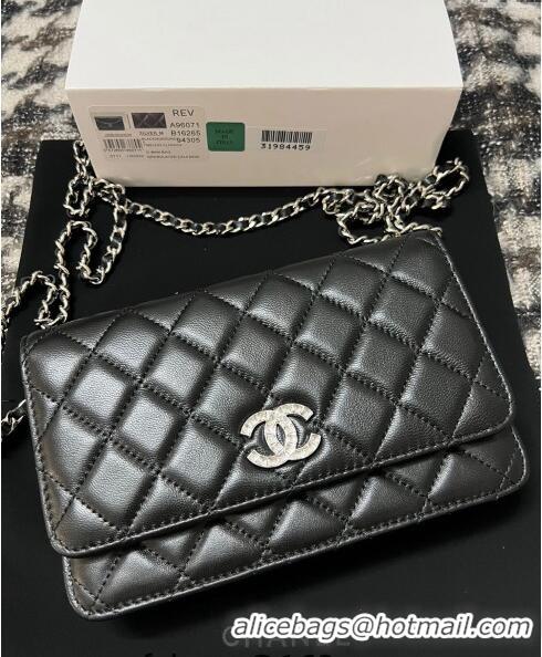 Top Quality Chanel Lambskin Wallet On Chain WOC with Strass CC A96071 Black 2024