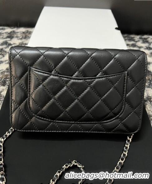 Top Quality Chanel Lambskin Wallet On Chain WOC with Strass CC A96071 Black 2024