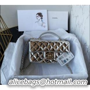 Promotional Chanel Patent Calfskin Mini Classic Flap bag with Top Handle AS2431 Silver 2024