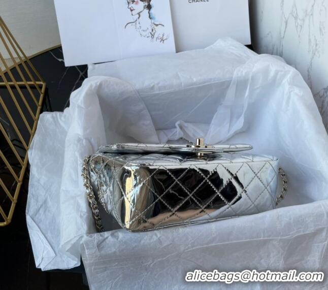 Promotional Chanel Patent Calfskin Mini Classic Flap bag with Top Handle AS2431 Silver 2024