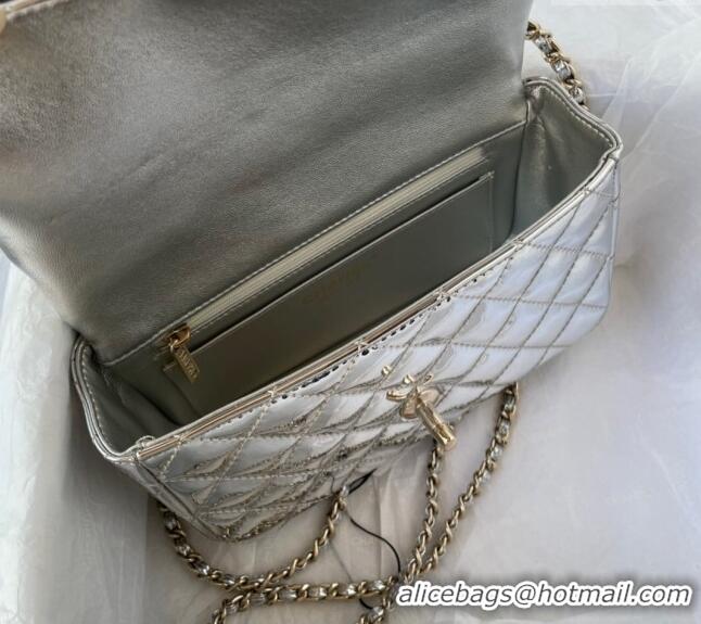 Promotional Chanel Patent Calfskin Mini Classic Flap bag with Top Handle AS2431 Silver 2024