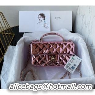 New Fashion Chanel Patent Calfskin Mini Classic Flap bag with Top Handle AS2431 Pink 2024