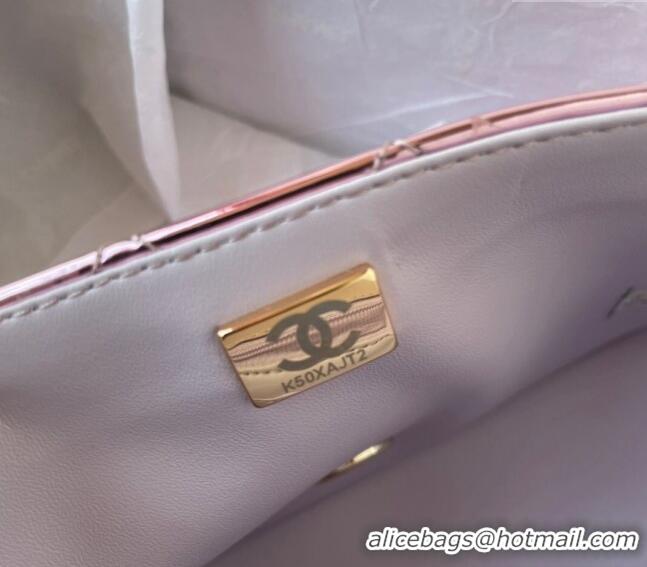 New Fashion Chanel Patent Calfskin Mini Classic Flap bag with Top Handle AS2431 Pink 2024