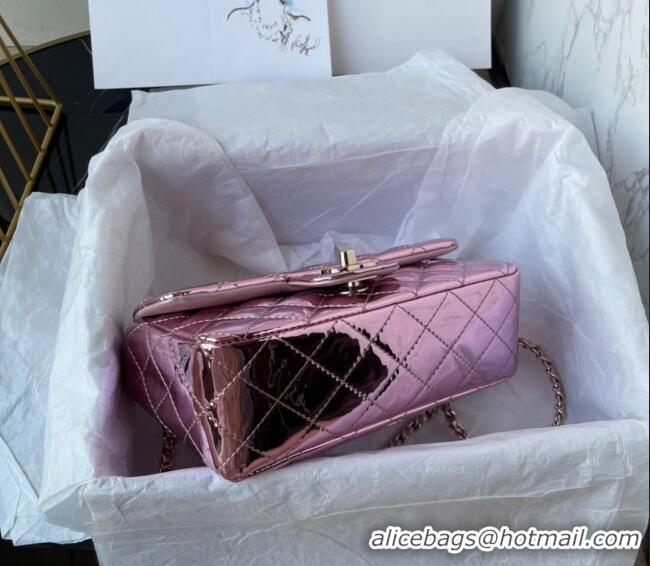 New Fashion Chanel Patent Calfskin Mini Classic Flap bag with Top Handle AS2431 Pink 2024