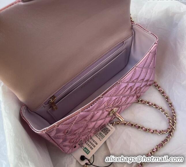 New Fashion Chanel Patent Calfskin Mini Classic Flap bag with Top Handle AS2431 Pink 2024