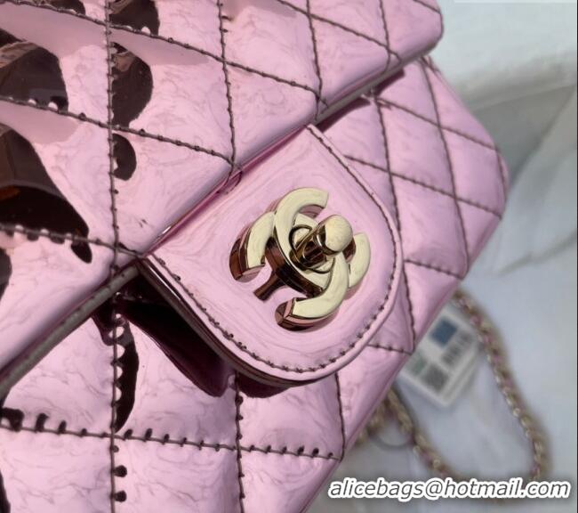 New Fashion Chanel Patent Calfskin Mini Classic Flap bag with Top Handle AS2431 Pink 2024