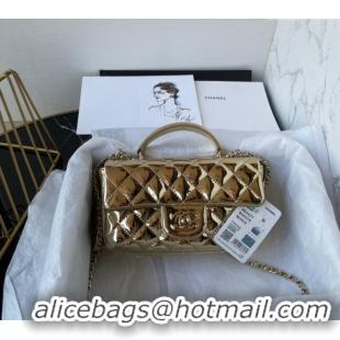 Buy Discount Chanel Patent Calfskin Mini Classic Flap bag with Top Handle AS2431 Gold 2024