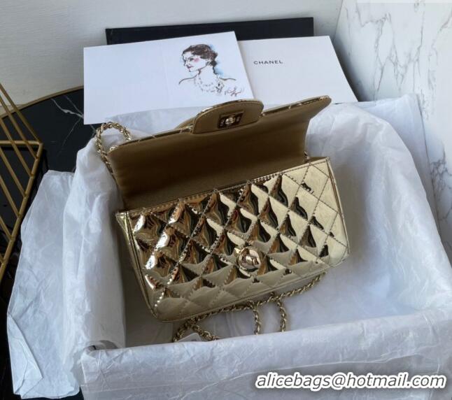 Buy Discount Chanel Patent Calfskin Mini Classic Flap bag with Top Handle AS2431 Gold 2024