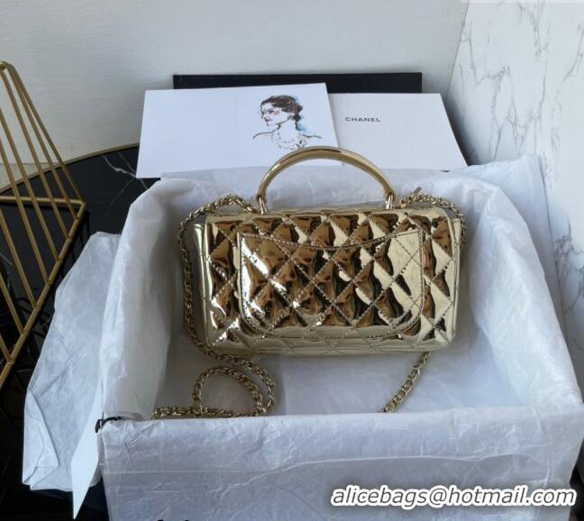 Buy Discount Chanel Patent Calfskin Mini Classic Flap bag with Top Handle AS2431 Gold 2024