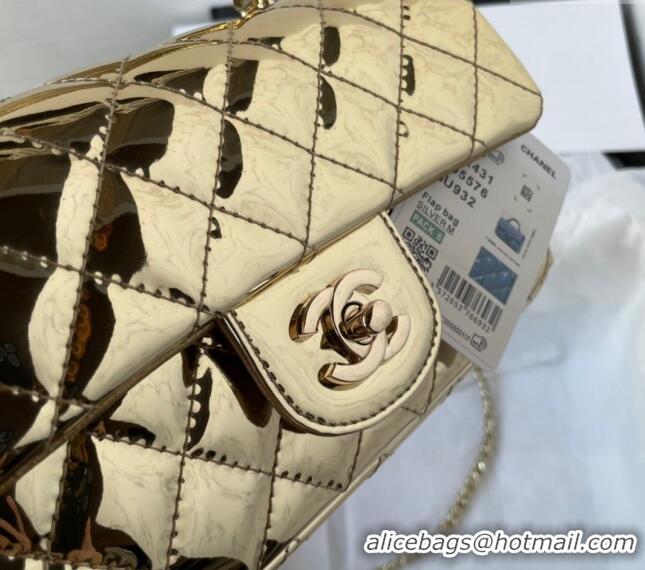 Buy Discount Chanel Patent Calfskin Mini Classic Flap bag with Top Handle AS2431 Gold 2024