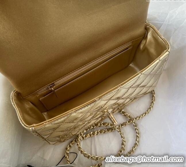 Buy Discount Chanel Patent Calfskin Mini Classic Flap bag with Top Handle AS2431 Gold 2024